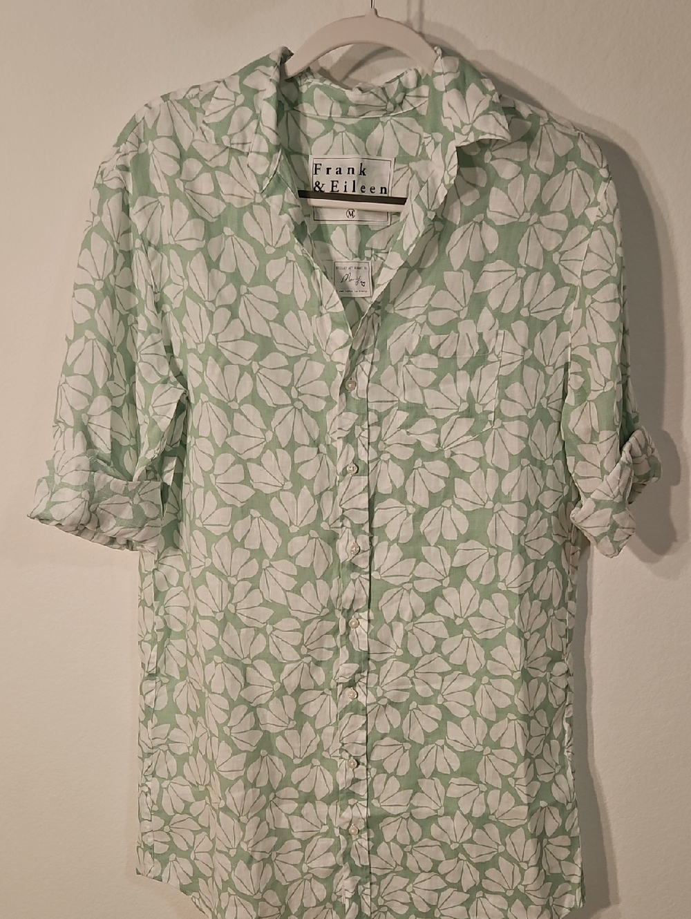 Frank & Eileen May Light Green and White Floral Button-Down Shirt Dress Sz M